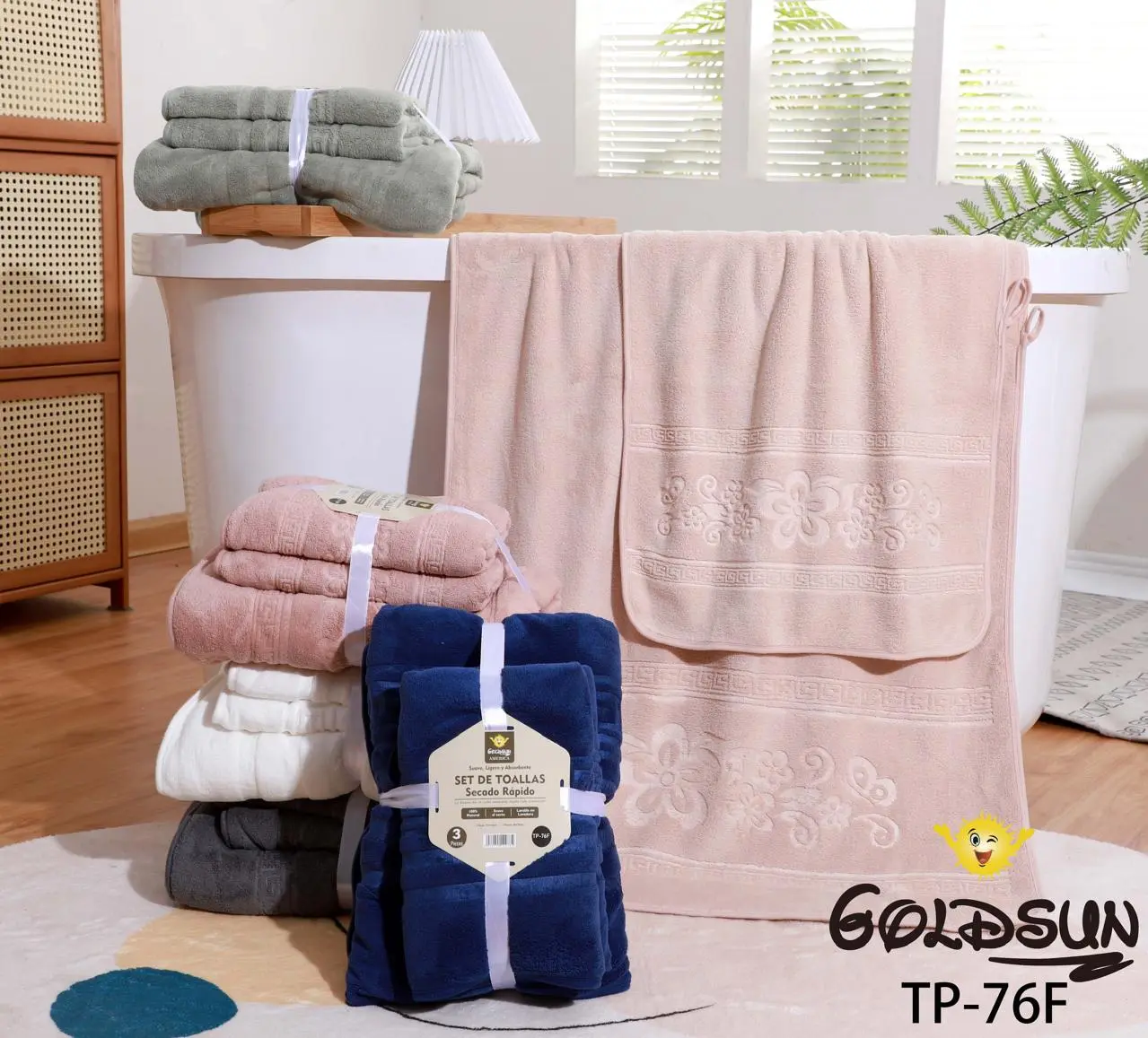 Set De Toalla y Toallon Goldsun 3 Piezas Secado Rapido