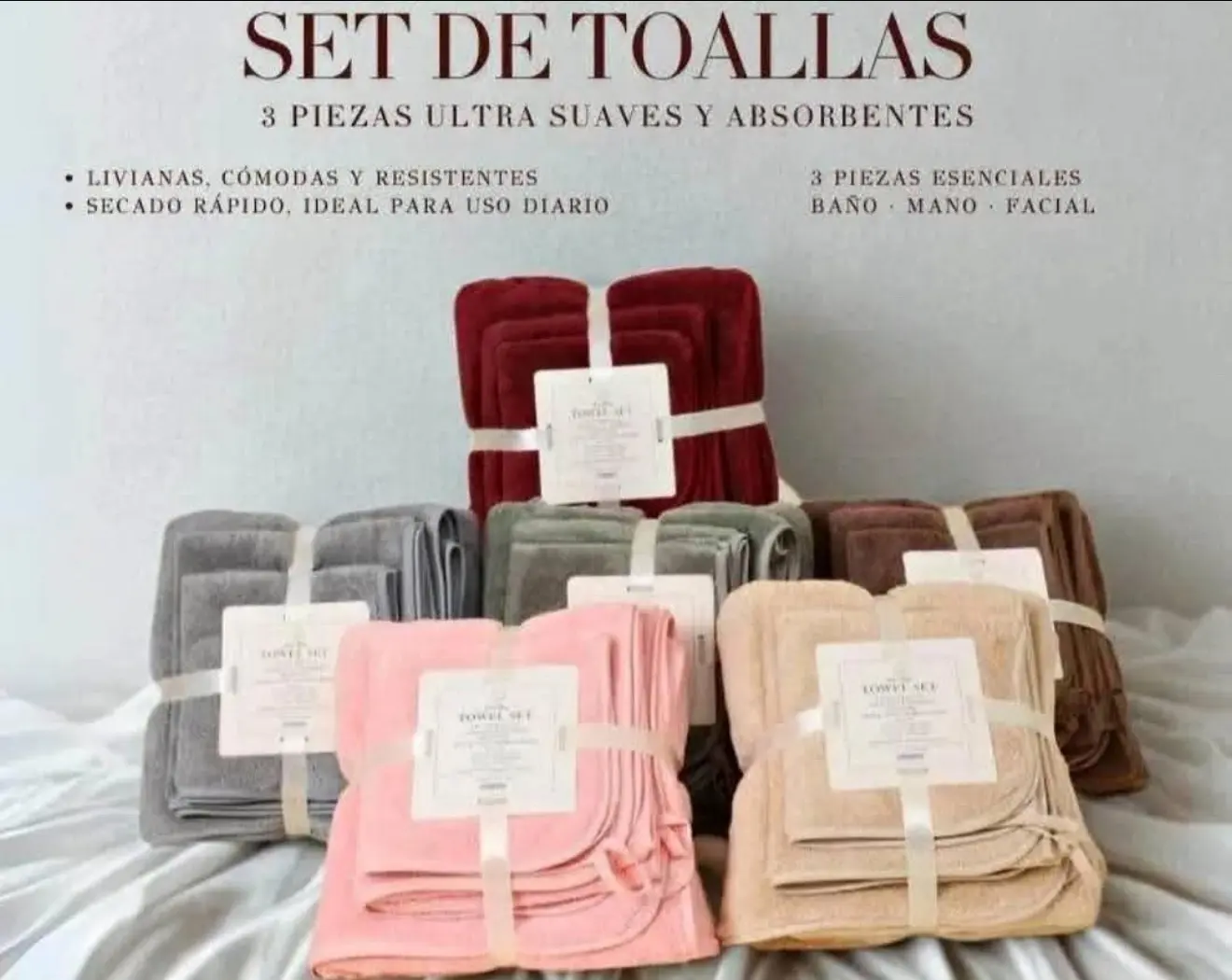 Set De Toalla y Toallon Alto Max 3 Piezas Secado Rapido