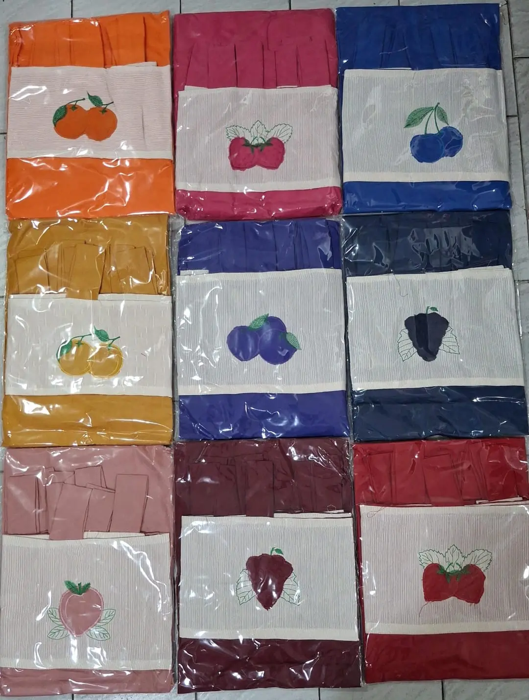 Cortinas De Cocina Con Faldon Bordado V/Colores (120x120cm)